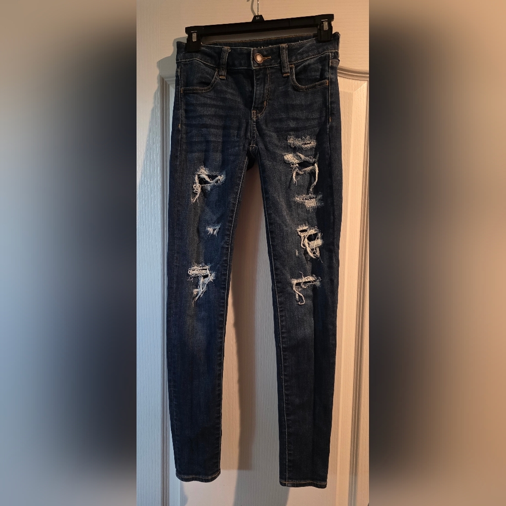 American Eagle Distressed Dark Blue Jeans